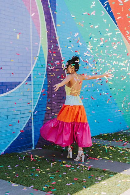 Lifestyle Blogger Branding Shoot outside of Marbles Kids Museum in Raleigh NC