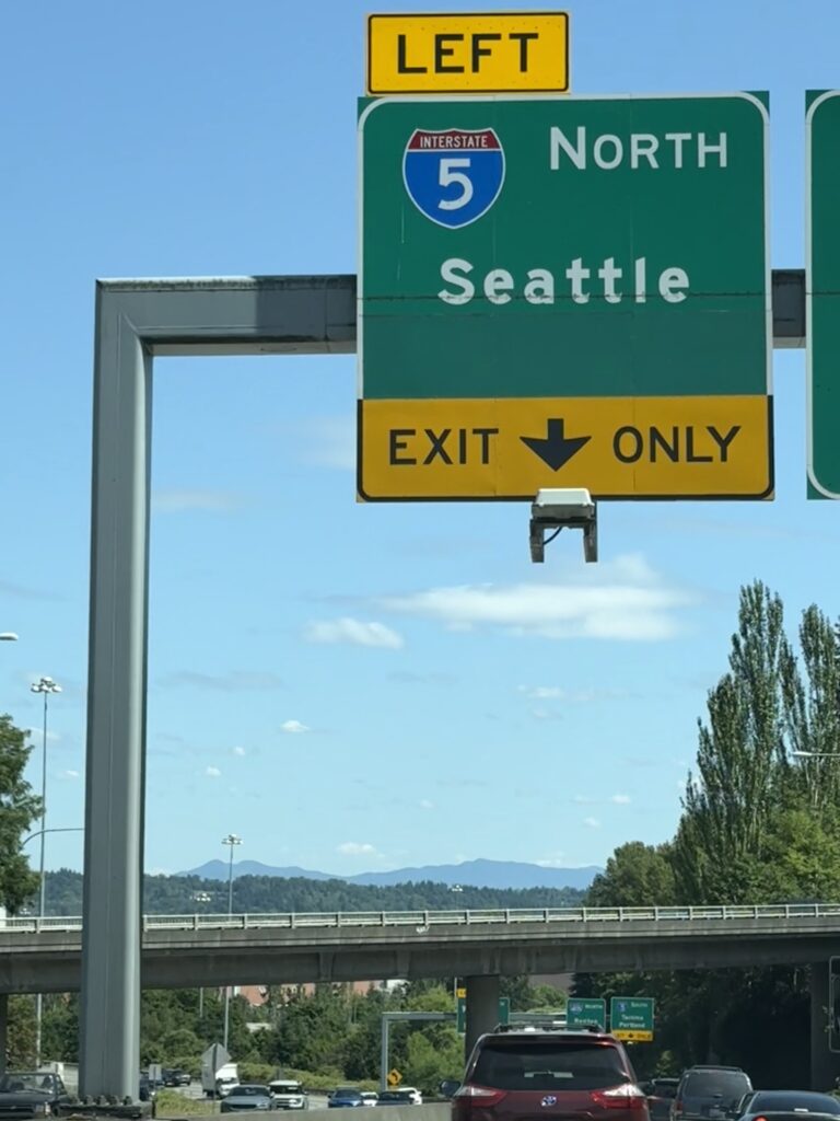 Seattle exit sign above the highway in Seattle Washington | Lifestyled by Sofia Travel blog