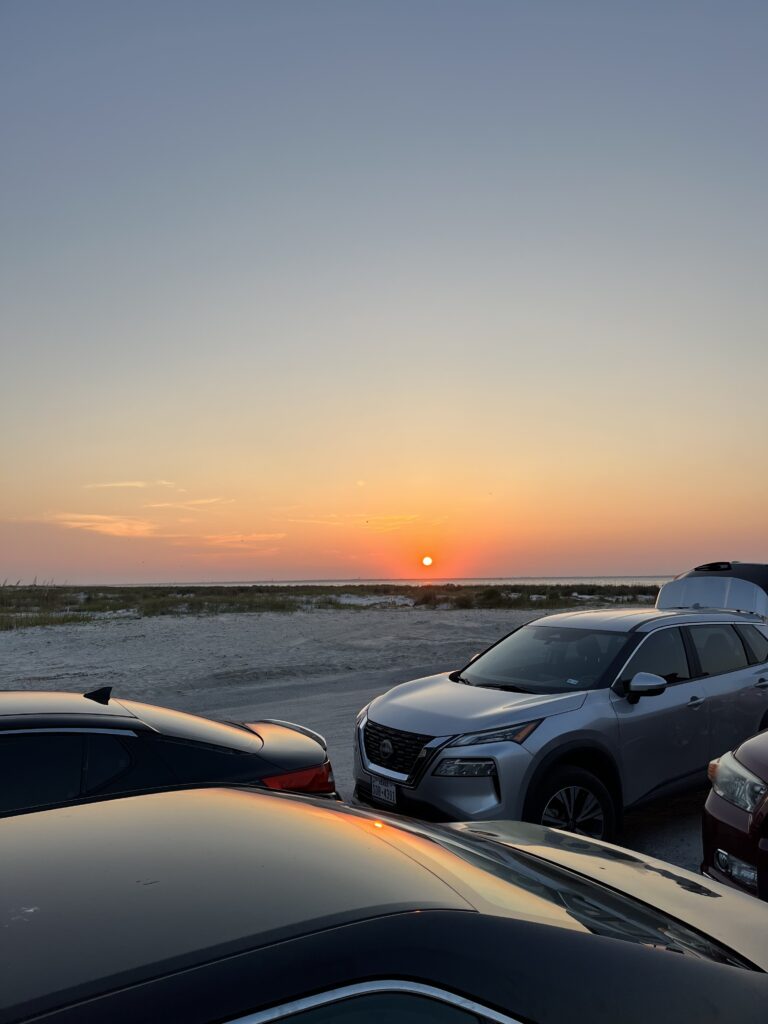 Sunset view from Fort Pickens Beach parking lot in Pensacola Beach Florida | Lifestyled by Sofia Road Trip Blog