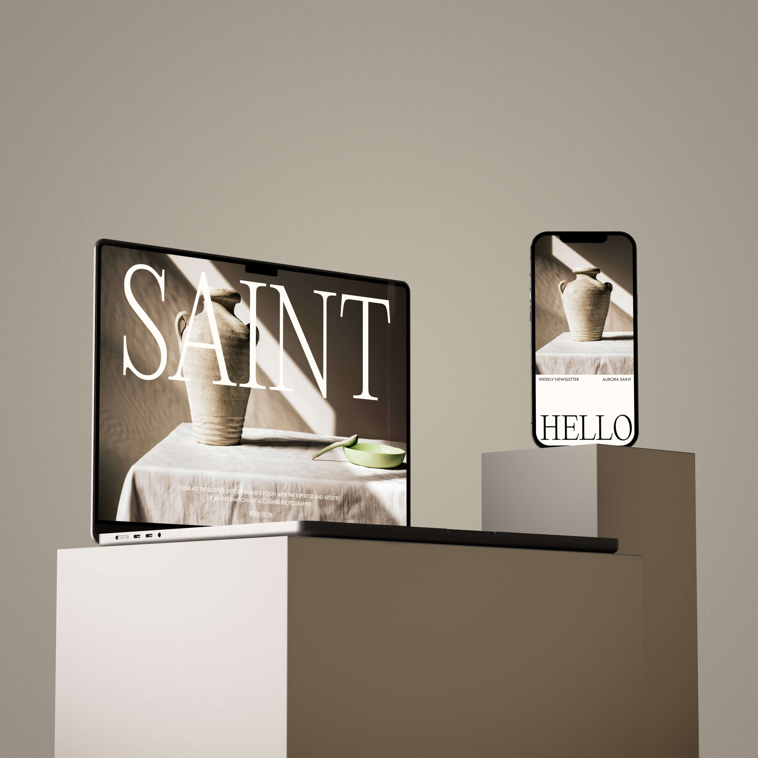 Flodesk checkout page mockup shown on a laptop and a cellphone sitting on a block | By Sofia Brown Email Marketing Manager for Small Business Owners