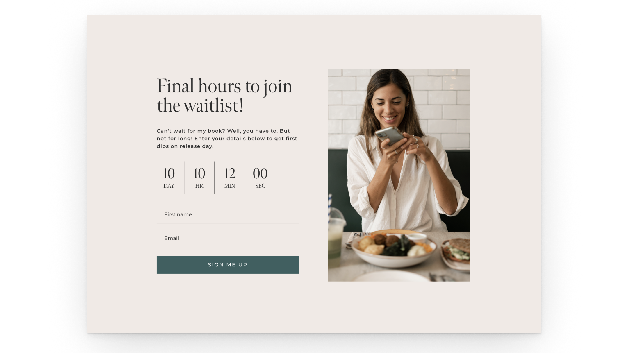 Flodesk countdown timer sign up form mockup