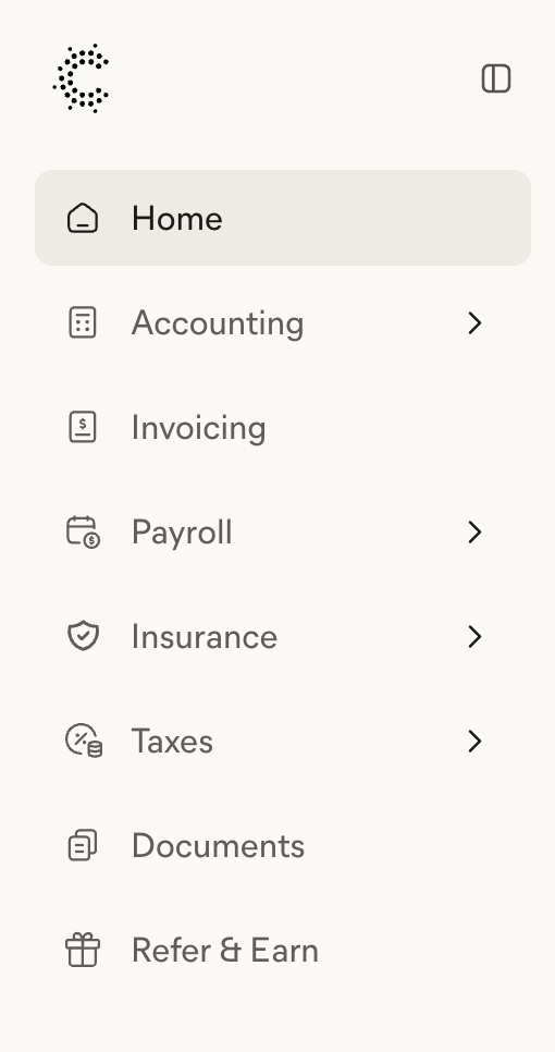 Collective bookkeeping dashboard menu for LLC to S Corp conversion small business